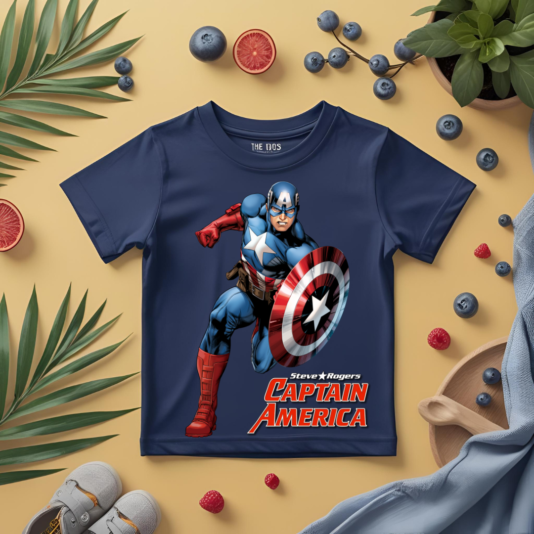 CAPTAIN AMERICA RUNNING Boy's Crew Neck T-Shirt